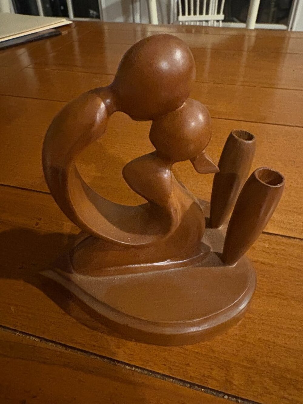 Vintage Kissing Couple wood carved sculpture on heart shaped bottom